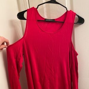 Cold Open Shoulder Long Sleeve Red Blouse